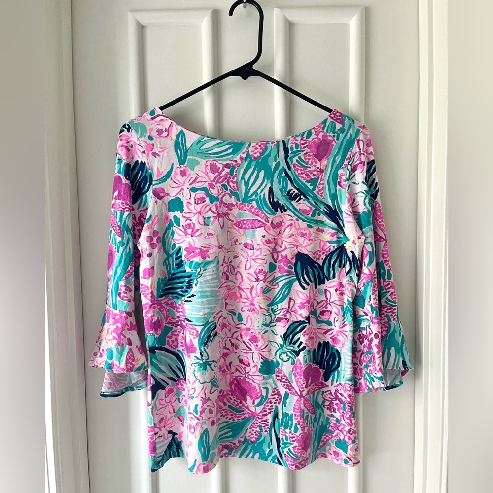 Lilly Pulitzer Tropical Aqua Pink Bell Sleeve Long Sleeve Shirt